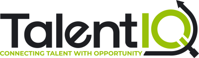 A logo for TalentIQ featuring the name 'TalentIQ' in bold letters, with a magnifying glass and curved arrow design, accompanied by the tagline 'Connecting Talent with Opportunity' in smaller font.